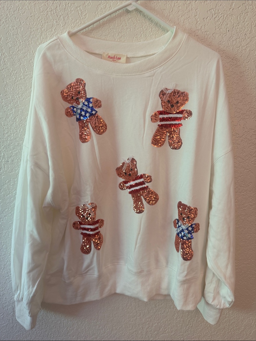 Red White and Blue Sequined Teddy Bear Sweatshirt - Picture 2 of 3